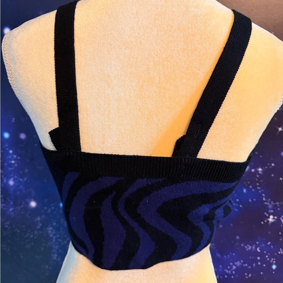 525 Black & Deep Purple Zebra Knit Cropped Tank Top - Picture 2 of 4